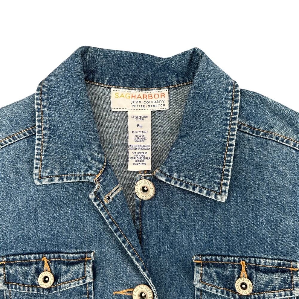 Vintage Y2K Women's Denim Jean Jacket Blazer Style Buttons Sag Harbor Petite L - Picture 3 of 5